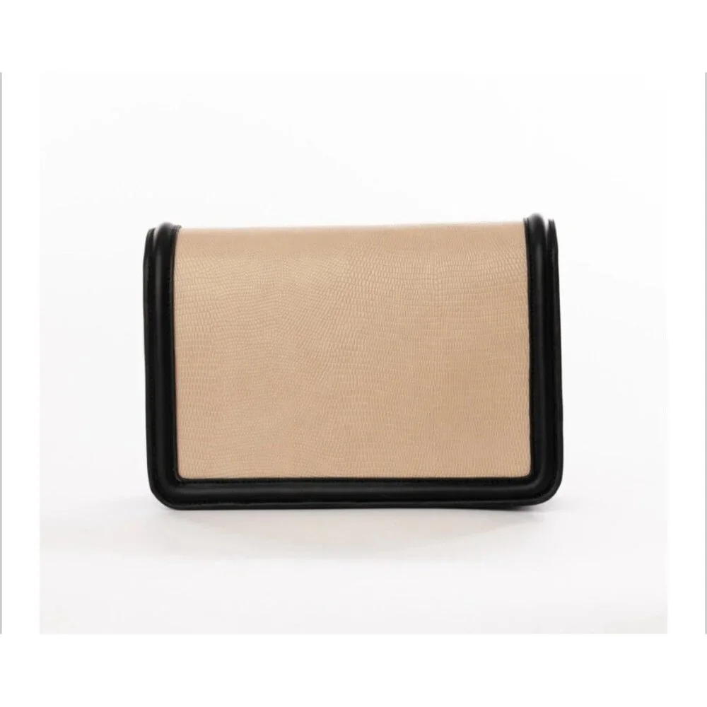 Jules Kae Beige & Black Faux Leather Crossbody Bag With Gold Hardware - Picture 2 of 4